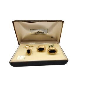 1960s Anson Gold Onyx Glass Cabochons Cufflinks